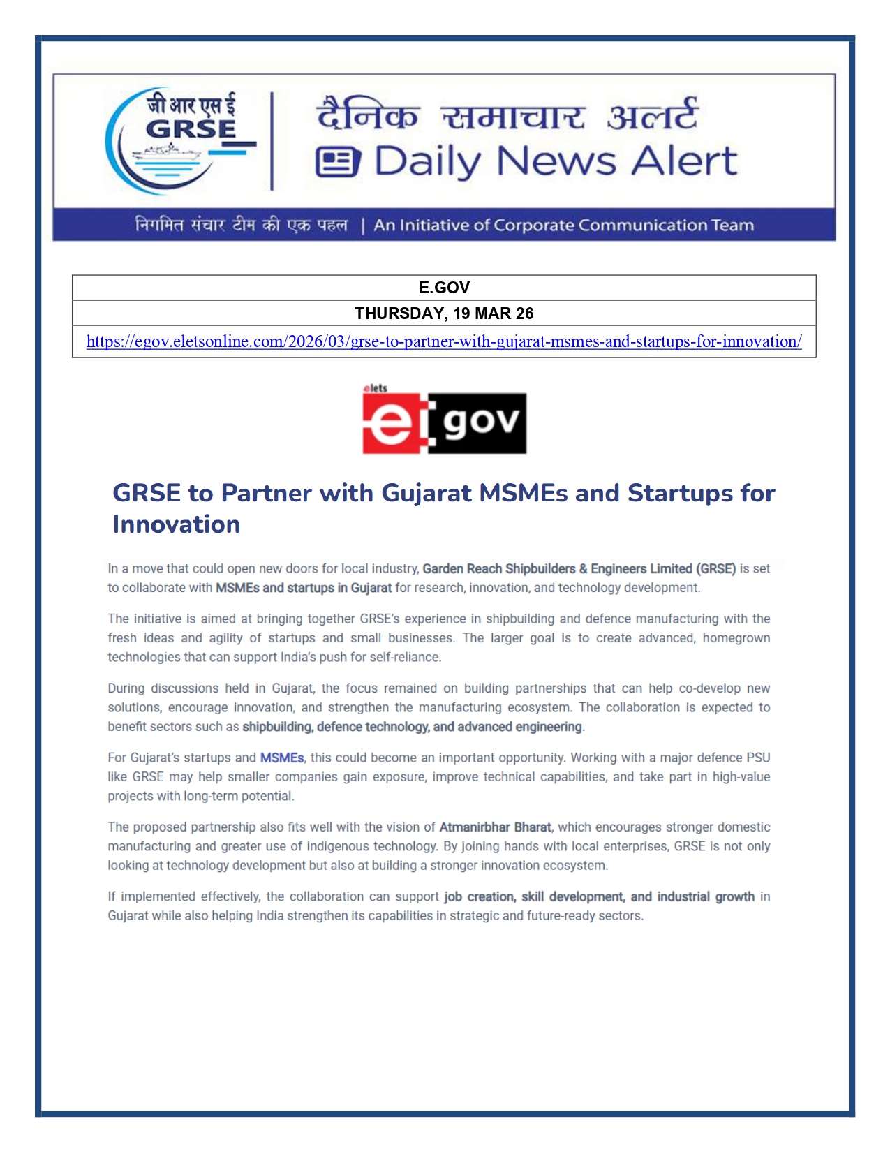 Press Coverage: 19 MAR 26: E.GOV